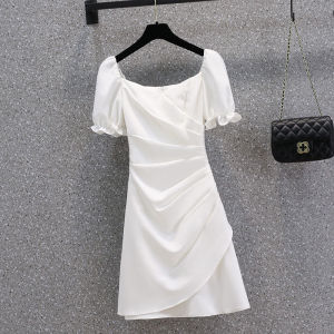Elegant White Dress Womens Mini Dress Luxury Lady Companion Hebe Style Wedding Dress Short Sleeve High Waist Polyester Blend