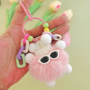 Plush key ring elf Rex rabbit head pendant imitation plush pendant briquette colorful cute creative bag pendant.