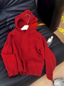 Christmas New Year Red Hooded Sweater Jacket Womens Innerwear Outerwear Soft Cozy Knitted Top Commute Style Regular Sleeve