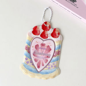 3-Inch Fashion Cartoon Strawberry Cake Card Holder Bag Pendant Cute Girls Idol Photo Storage Card Bag Decoration Keychain Gifts