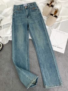 Quần Jeans Denim Ống Rộng Cạp Cao Phong Cách Retro Cho Nữ Quần Dài Mùa Xuân Thu Mới Quần Dài Thường Ngày Có Túi Quần Jeans Denim