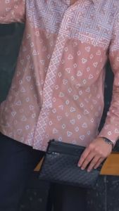 ARYALOKA MOCHA NUDE Kemeja Batik Pria Lengan Panjang Warna Soft Pastel Choco Garutan Cap Bahan Katun Halus Berkualitas