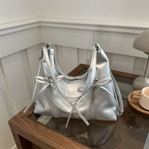 Fashion Trendy Butterfly Knot Tote Bag Soft Surface Zipper Closure Single Root Strap Large Capacity Shopping Bag for Youth