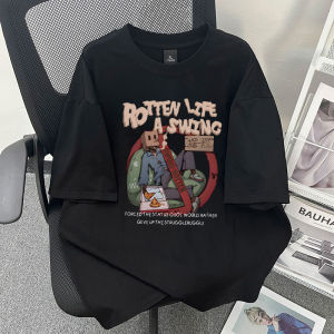 Áo Thun Cotton Tay Ngắn Mùa Hè Cho Nam Dáng Rộng Thoải Mái in Họa Tiết Hoạt Hình Thường Ngày Thoáng Khí Thời Trang