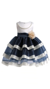 Mylilangelz Tong Tong Mi Girls Pink Floral Party Dress with Blue Satin Belt
