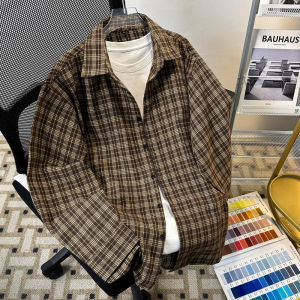 Áo Sơ Mi Kẻ Caro Mỹ Cổ Điển Dành Cho Nam Mùa Xuân Thu Áo Khoác Ngoài Bên Trong Dài Tay Bằng Cotton Nguyên Chất