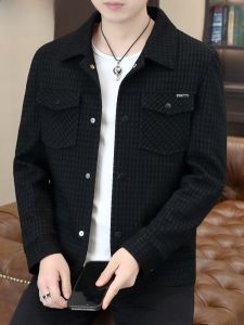 HENGYUANXIANG | Autumn Winter Mens Jacket Standard Fit Birdseye Pattern Button Decorated Long Sleeve Warmth Insulated Youthful Modern Style