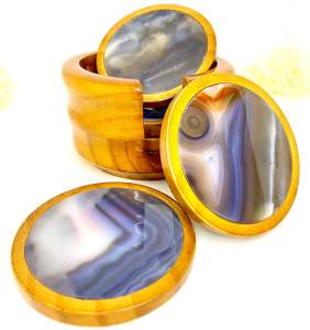 Wooden Crystal Agate Coasters Set - 6 pieces