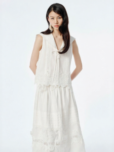 Cotton White Sailor Collar Sleeveless Shirt