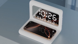 15W Foldable Magnetic Wireless Charging Station LED Digital Alarm Clock With Temperature Display Type-C Fast Charging Desktop Charger Stand For IOS & Android