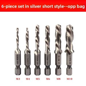 6Pcs Tap Drill Bit Set Hex Shank Titanium Plated HSS Screw Thread Bit Screw Machine Compound Tap M3 M4 M5 M6 M8 M10 Hand Tools