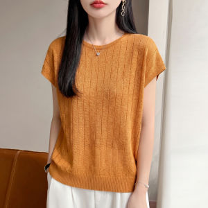 DONGYINUAN | Áo Thun Len Xám Thời Trang Cổ Tròn Dài