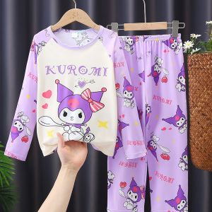 Kuromi Childrens Sleepwear Set Long Sleeve Long Pants Home Clothes Air Conditioner Suit Baby Soft Polyester Spring Autumn