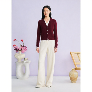 Merino Wool Blend Color Contrast V-Neck Mock Two-Piece Sweater