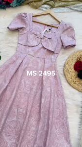 MyDu Shop | Đầm Gấm Cổ Vuông MS 2495 – Tay Phồng Đính Nơ Lớn Trước Ngực Sang Trọng & Nữ Tính