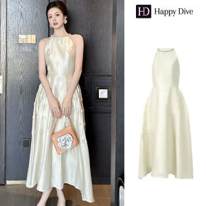 Happy Diva เดรสผู้หญิง เดรสสีครีม เดรสทรงเอ เดรสซาติน เดรสทำงาน เดรสไฮโซ เดรสวินเทจ เดรสออกงาน เดรสปาร์ตี้ ชุดราตรี 9885