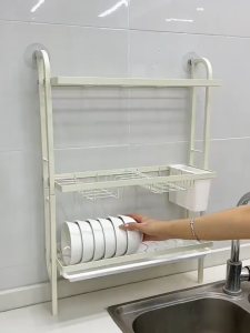 Drain Rack Narrow Kitchen Sink Drain Rack Multi-layer Dish Drain Rack Multi-Functional Dish Drainer Narrow Edge Chopsticks Modern Simplicity Design No Punching With Drip Tray