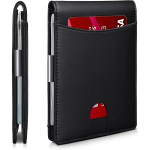 QuXis 2024 เงินคลิปกระเป๋าสตางค์บางใหม่ สำหรับผู้ชาย ไมโครไฟเบอร์ นักป้องกันการโจรกรรม 11 กระเป๋าเก็บบัตรเรียบง่าย หนังสอง พับกระเป๋าสตางค์ ขนาดเล็ก กระเป๋าด้านหน้า ผู้ชาย