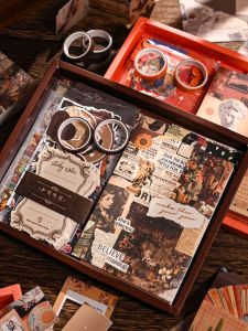 Retro Artistic INS Style Notebook Set High Aesthetic Diary Notebook Girl Cute Sticky Notes Material Large Gift Box Birthday Gift for Besties