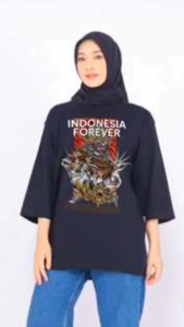 Forever Cloth - Kaos Oversize Wanita Lengan 7/8 Bahan Cotton Combed 24s Motif Budaya Indonesia