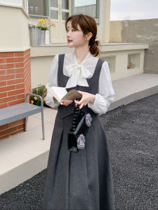 Gray Elegant Commuter College Style Set Dress Womens 2025 Autumn New Fake Two-Piece Jacket Half Skirt Two-Piece Set