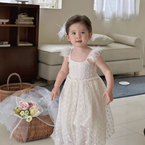 Princess Style Cotton Knitted Summer Dress Thin Strap Vest Skirt for Baby Girls Childrens Clothing Korean Version New Arrival