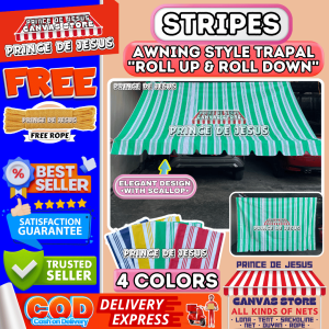 Makapal Stripe Trapal With ROPE > 4x6 - 8x24 < Heavy Duty Lona Tolda High Quality PVC Awning Roll UP and DOWN MAYAMA
