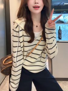 Striped Hooded Knit Sweater