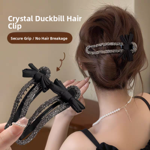 Fashionable Diamond Embedded Hair Clip Womens Elegant Versatile Duckbill Hair Clamp Popular Back of Head Bun Hair Clip