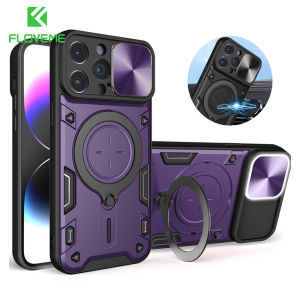 FLOVEME Armor Hybrid Slide Camera Lens Protection Phone Case For iPhone 15 14 13 12 11 Pro Max 15 14 Plus With Wireless Charging Ring Holder All-inclusive Anti-fall Shockproof Back Cover For iphone X XR XS Max