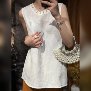 YUFUQING | French Design Heavy Embroidery Round Neck Sleeveless Vest Women Summer Loose Slimming Beautiful Outerwear Top Casual Style