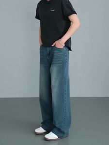 แฟชั่นกางเกงยีนส์ผู้ชาย ขากระบอกใหญ่ สีฟ้าย้อนยุค Men’s jeans 4 สี