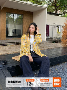 Limited Time Offer American Retro Plaid Womens Shirt Autumn Versatile Couples Outerwear Loose Fit Long Sleeve Polo Collar