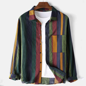 เสื้อเชิ้ตผู้ชายแขนยาวลายวินเทจสไตล์เมืองหลวมเหมาะสําหรับทุกฤดูกาล