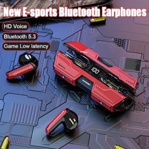 ♥ SFREE Shipping ♥ New Style Mecha Headset GM20 Bluetooth 5.3 wireless mecha Bluetooth earphones Metal Lacquer Band with digital display esports games low latency high-definition calls comfortable to wear and long-lasting battery life