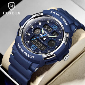 LIGE Sub Brand FOXBOX Fashion Sports Electronic Men Watch Dual Digital Display Silicone Strap Luminous Waterproof Alarm Watches for Men + Box
