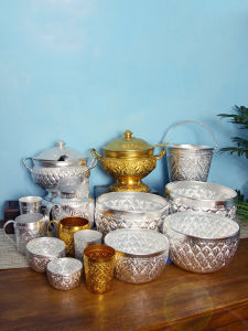 ชามเงินไท ชามสแตนเลส ชามหวาน ชามโซดา พิมพ์ลายดอกไม้ ชามเหล็กสำหรับร้านอาหารสไตล์ไทย ชามสำหรับโรงแรมและสปา