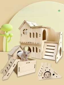 Real Wood Hamster House Toy Hideout Small House Bear Scene Wooden House Special De-Stress Life Complete Pet Supplies