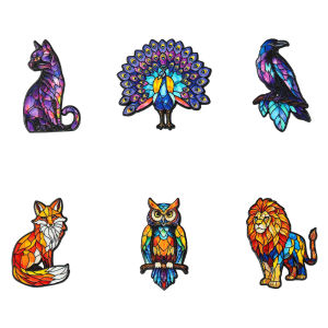 6pcs Vibrant Stained Glass Wildlife Enamel Pins Set Colorful Animal Fox Lion Metal Brooch Badges Aesthetic Bag Decorations Gift