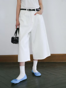 Quần Jeans Denim Ôm Dáng Màu Trắng Rộng Rãi Thường Ngày Cho Nữ Quần Seven-Five Cạp Cao Dài Đến Mắt Cá Chân