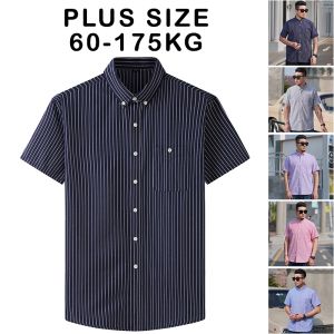 Plus Size 60-175KG Men Big Large Size Oversized Casual Loose Business Short Sleeve Striped Shirts