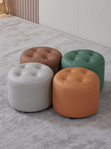 Leather Small round Stool Home Use Tea Table Seat Cushion Living Room Sofa Low Stool Manicure Leather Stool Entrance Shoe Replacement Stool