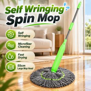 Self Wringing Spin Mop For Floor Microfiber Mop With Squeezer Magic Tornado Mop Heavy Duty Mop With Handle Quick Dry Easy Spin Mop Floor Tile Cleaning Household Wet Mop Hanging Storage