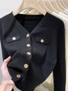 French Style Knitted Lace Sleeve Long V-Neck Womens Sweater Cardigan White Base Layer Top Fashionable This Year Outerwear