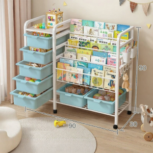 Multifunctional Movable Bookshelf and Toy Storage Rack Floor Standing