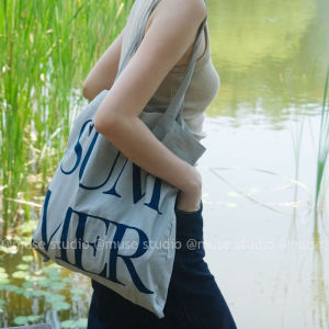 South Korea Niche Style College Student Work Clothing Tuition Bag Slowstitch Large Capacity Environmental-Friendly Shoulder Tote Bag Shopping Bag