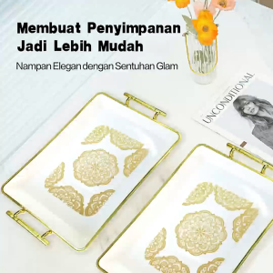 Nampan Saji Dengan Tutup Aesthetic Tudung Transparan Warna Beige Emas untuk Menyajikan Makanan Menjaga Dari