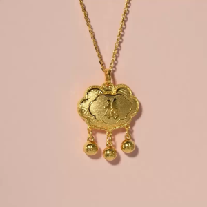Chow Sang Sang 周生生 999.9 24K Pure Gold Chinese Gifting Collection "Fú" Character Longevity Lock Pendant for Women & Men 96169P Price-by-Weight 3.74g Gold  [Necklace not Included]