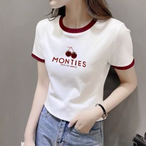 LINGLONGDAI | Short Sleeve Color Block Cotton T-Shirt Womens Summer Casual Loose Fit Printed Round Neck Top Trendy Streetwear