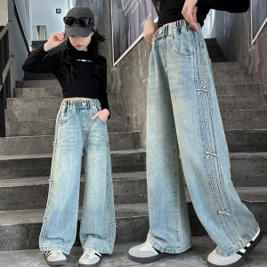 Casual Denim Wide Leg Pants with Bow-tie Design